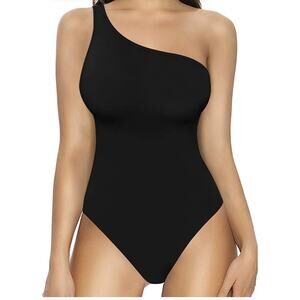 Mangopop One Shoulder Black Bodysuit M